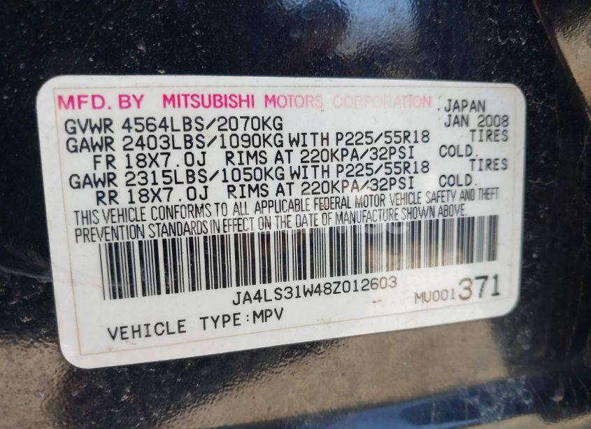 Photo 9 of 2008 Mitsubishi Outlander SE (VIN JA4LS31W48Z012603)