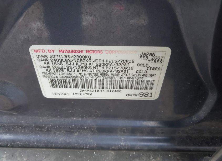 Photo 9 of 2007 Mitsubishi Outlander ES/LS (VIN JA4MS31X37Z012460)