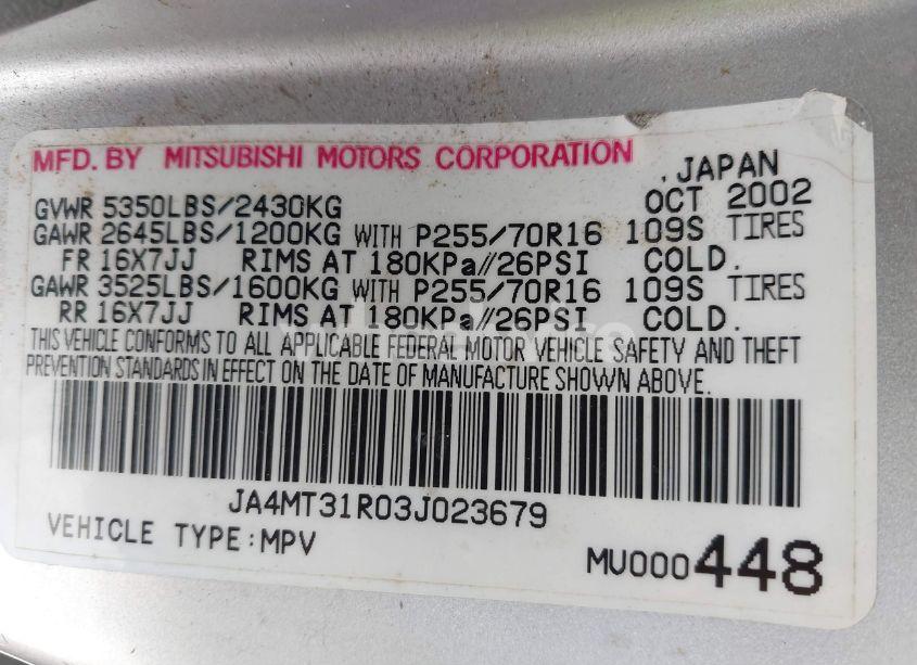 Photo 9 of 2003 Mitsubishi Montero SPORT XLS (VIN JA4MT31R03J023679)