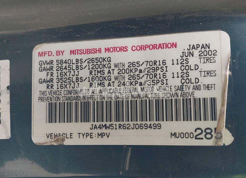 Photo 9 of 2002 Mitsubishi Montero LIMITED (VIN JA4MW51R62J069499)
