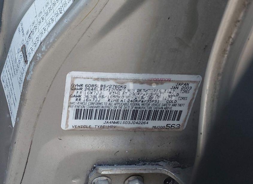 Photo 9 of 2003 Mitsubishi Montero 20TH ANNIVERSARY (VIN JA4NW61S03J042264)