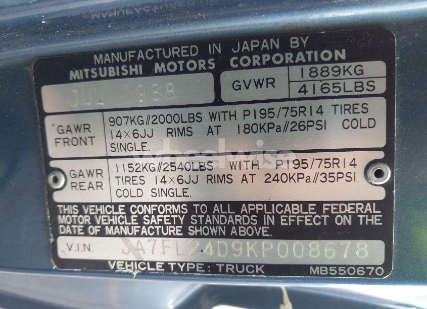 Photo 9 of 1989 Mitsubishi Mighty MAX / S (VIN JA7FL24D9KP008678)