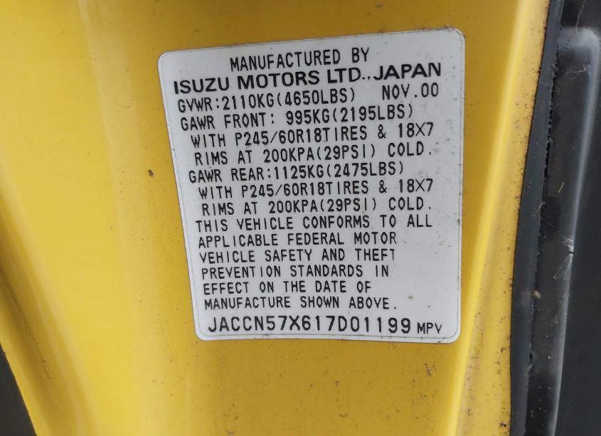 Photo 9 of 2001 Isuzu Vehicross (VIN JACCN57X617D01199)