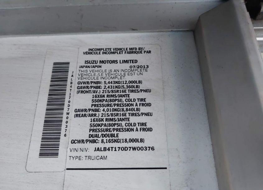 Photo 8 of 2013 Isuzu Commercial VAN (VIN JALB4T170D7W00376)