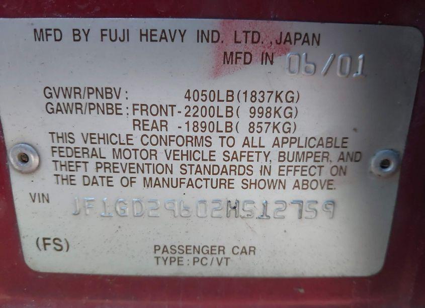 Photo 9 of 2002 Subaru Impreza WRX (VIN JF1GD29602H512759)
