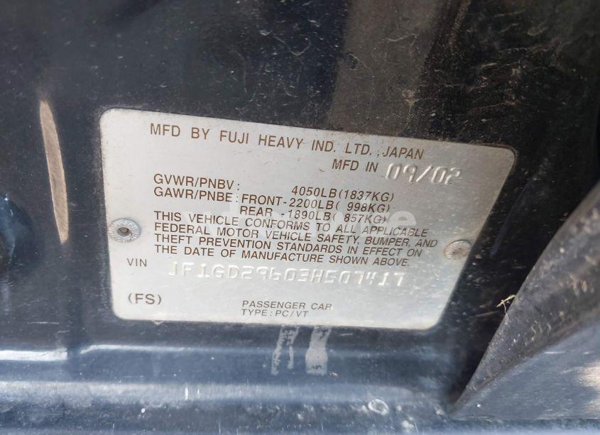 Photo 9 of 2003 Subaru Impreza WRX (VIN JF1GD29603H507417)