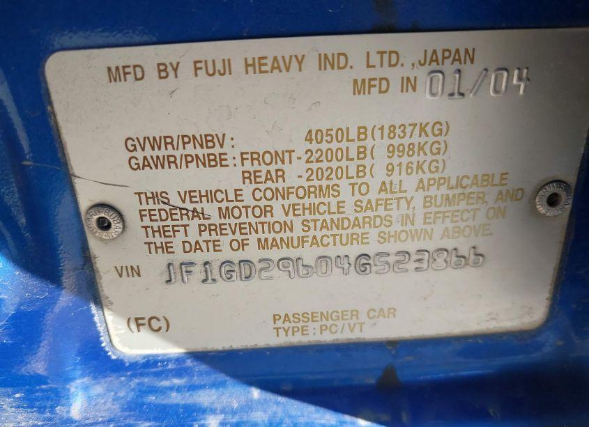 Photo 9 of 2004 Subaru Impreza WRX (VIN JF1GD29604G523866)