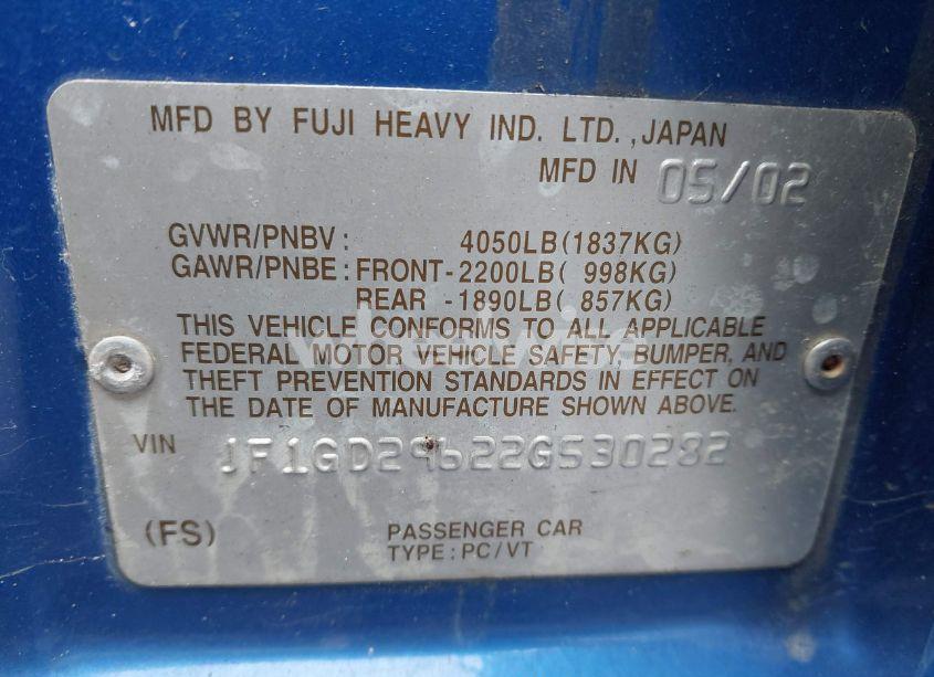 Photo 9 of 2002 Subaru Impreza WRX (VIN JF1GD29622G530282)