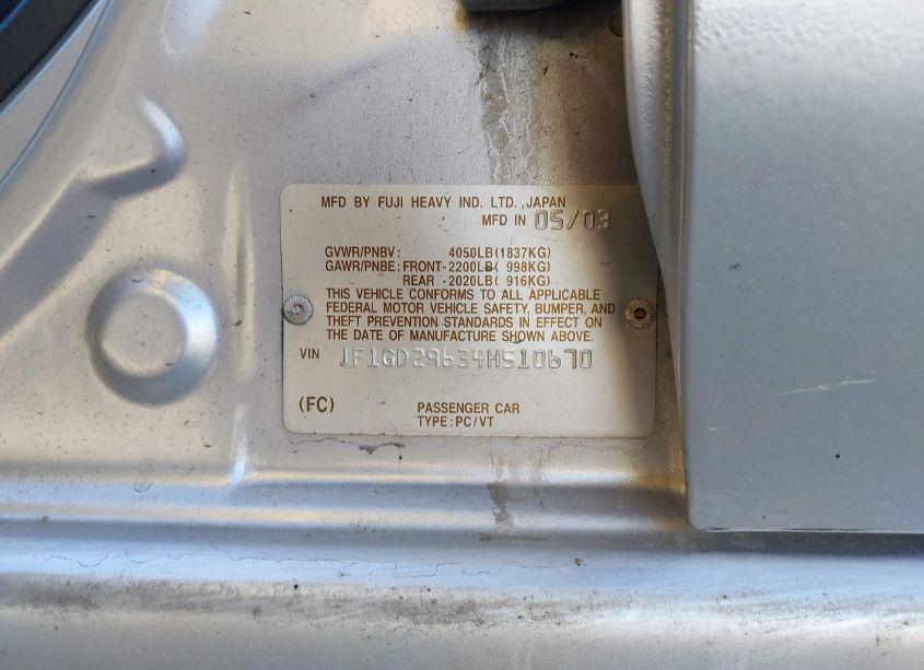 Photo 9 of 2004 Subaru Impreza WRX (VIN JF1GD29634H510670)