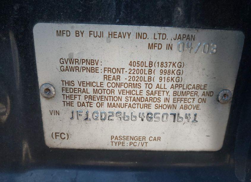 Photo 9 of 2004 Subaru Impreza WRX (VIN JF1GD29664G507641)