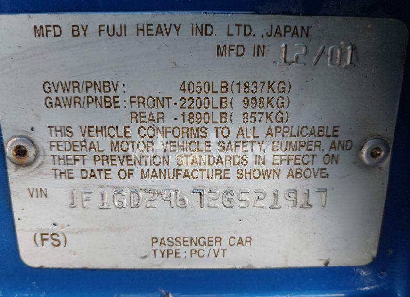 Photo 9 of 2002 Subaru Impreza WRX (VIN JF1GD29672G521917)