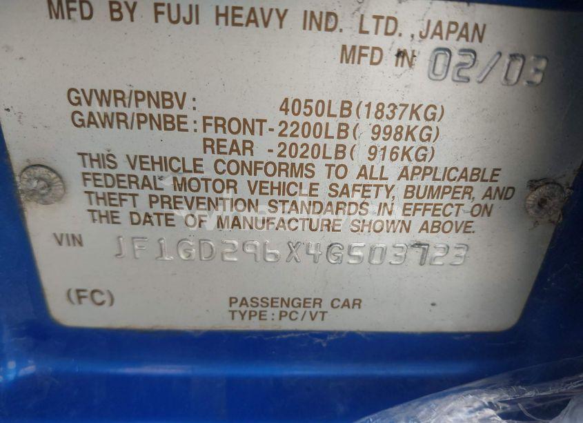 Photo 9 of 2004 Subaru Impreza WRX (VIN JF1GD296X4G503723)