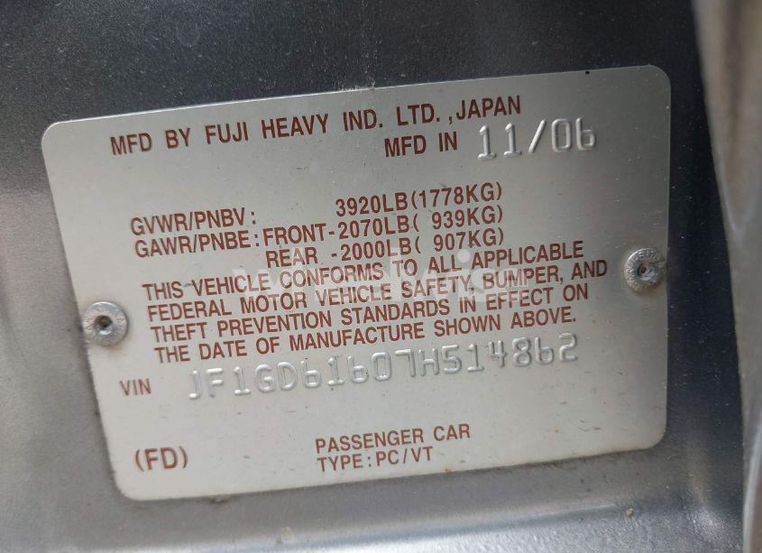 Photo 9 of 2007 Subaru Impreza 2.5I (VIN JF1GD61607H514862)