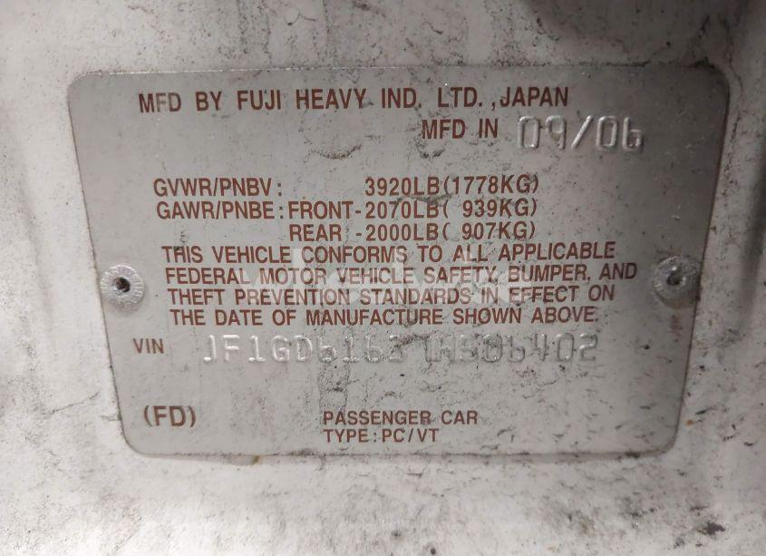 Photo 9 of 2007 Subaru Impreza 2.5I (VIN JF1GD61637H506402)