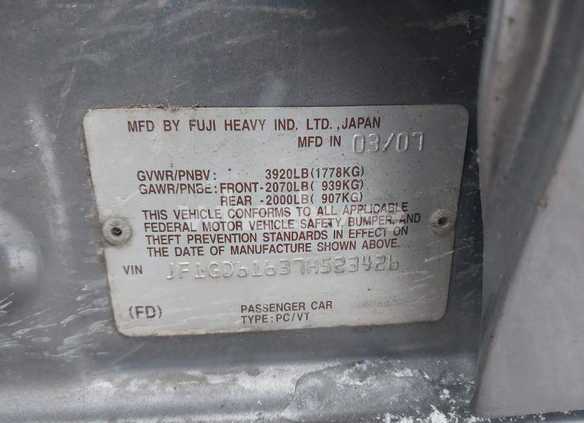 Photo 9 of 2007 Subaru Impreza 2.5I (VIN JF1GD61637H523426)