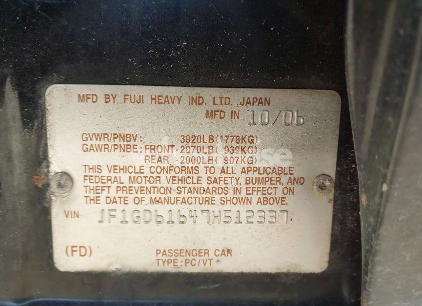 Photo 9 of 2007 Subaru Impreza 2.5I (VIN JF1GD61647H512337)