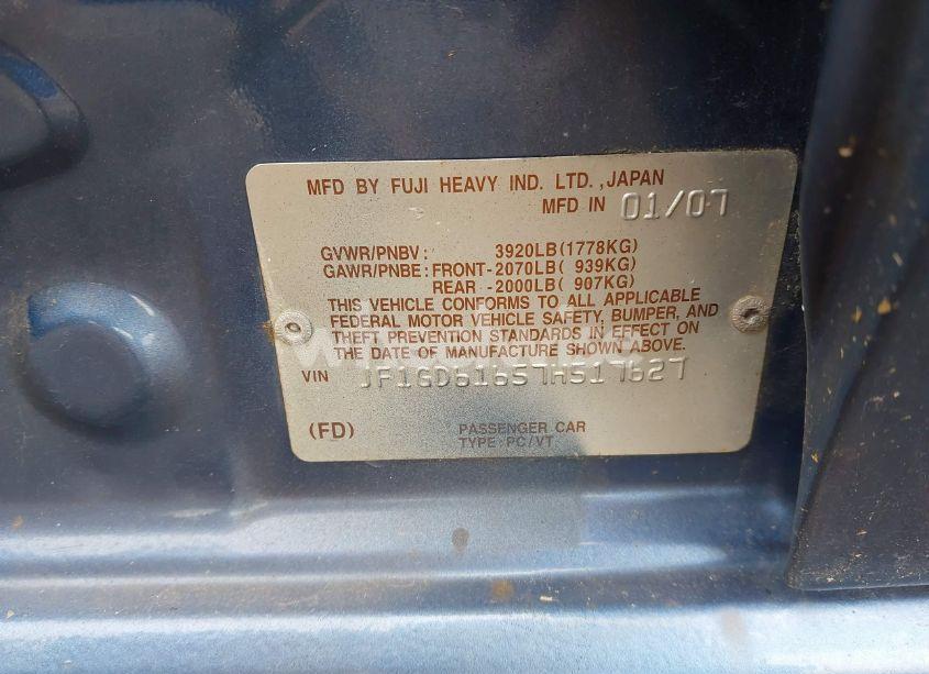 Photo 9 of 2007 Subaru Impreza 2.5I (VIN JF1GD61657H517627)