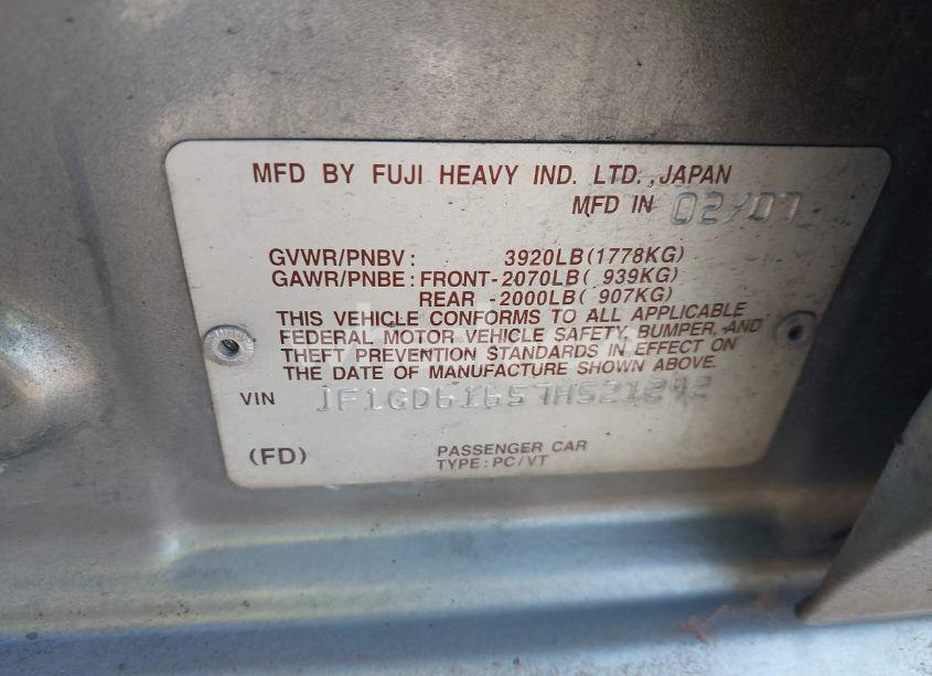 Photo 9 of 2007 Subaru Impreza 2.5I (VIN JF1GD61657H521242)