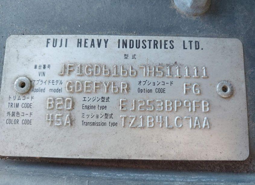 Photo 9 of 2007 Subaru Impreza 2.5I (VIN JF1GD61667H511111)