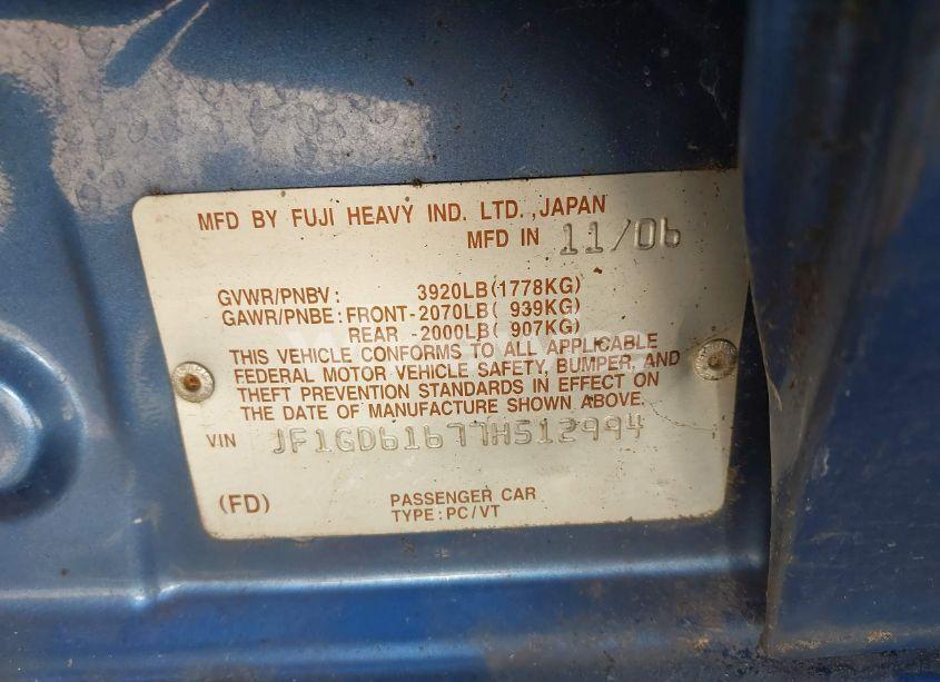 Photo 9 of 2007 Subaru Impreza 2.5I (VIN JF1GD61677H512994)