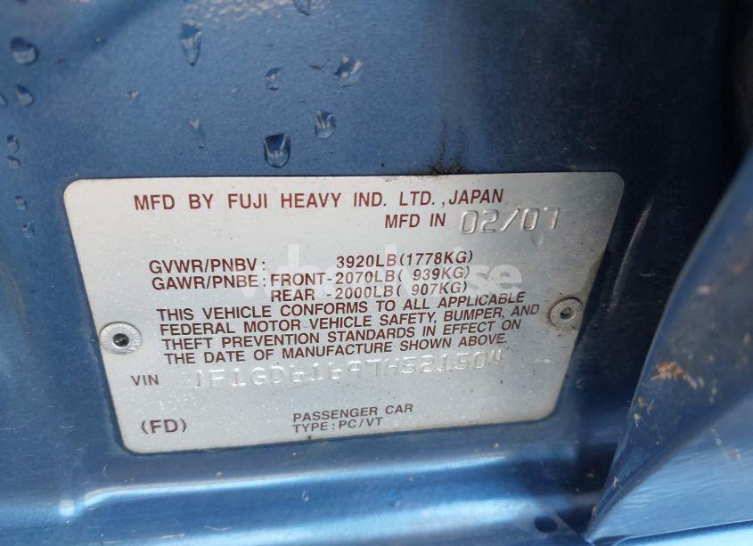 Photo 9 of 2007 Subaru Impreza 2.5I (VIN JF1GD61697H521504)