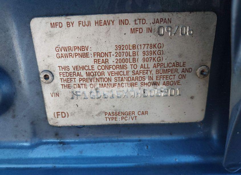 Photo 9 of 2007 Subaru Impreza 2.5I (VIN JF1GD616X7H505201)