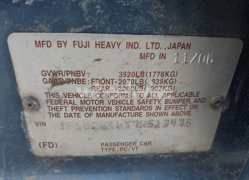 Photo 9 of 2007 Subaru Impreza 2.5I (VIN JF1GD616X7H513475)