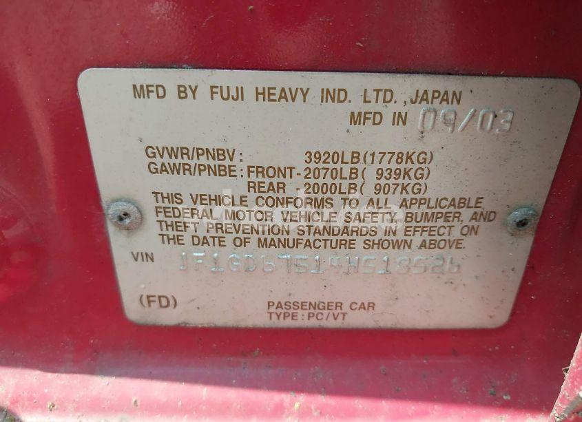 Photo 9 of 2004 Subaru Impreza 2.5RS (VIN JF1GD67514H518526)