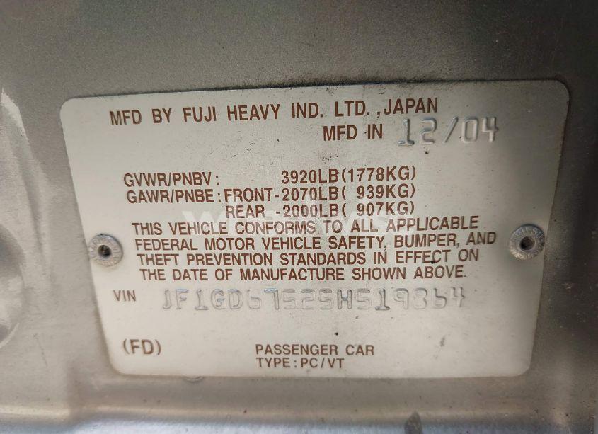 Photo 9 of 2005 Subaru Impreza 2.5RS (VIN JF1GD67525H519864)