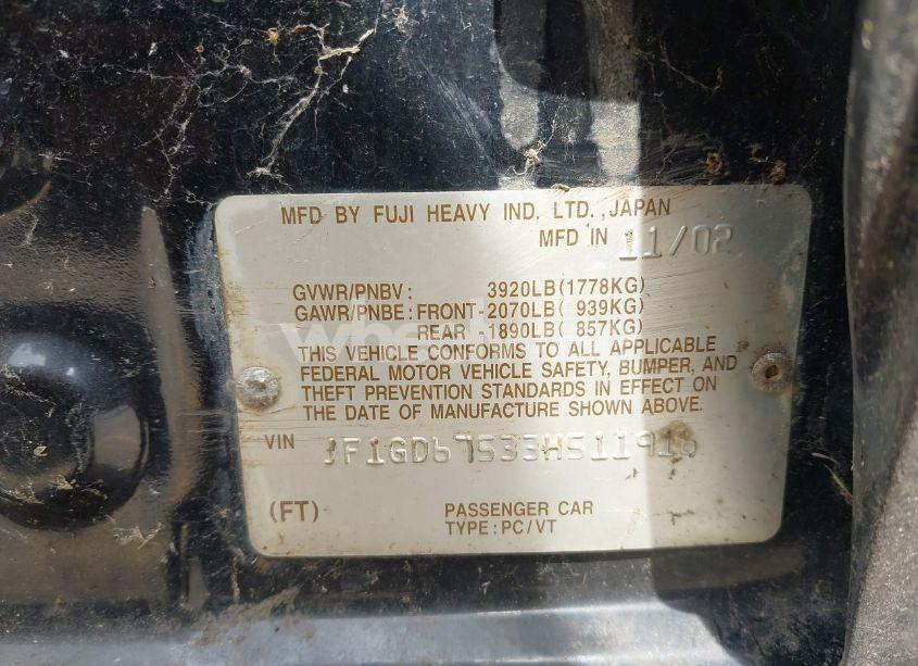 Photo 9 of 2003 Subaru Impreza 2.5RS (VIN JF1GD67533H511916)