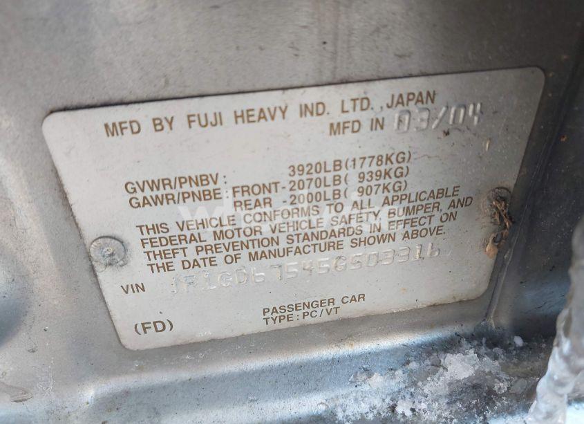 Photo 9 of 2005 Subaru Impreza 2.5RS (VIN JF1GD67545G503316)