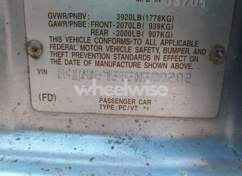 Photo 9 of 2005 Subaru Impreza 2.5RS (VIN JF1GD67545H500202)