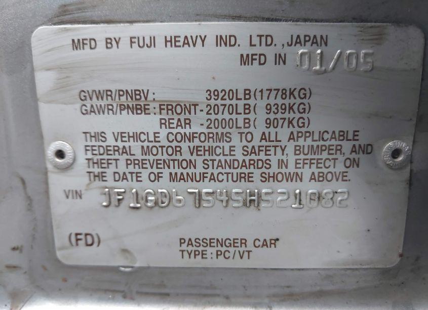 Photo 9 of 2005 Subaru Impreza 2.5RS (VIN JF1GD67545H521082)