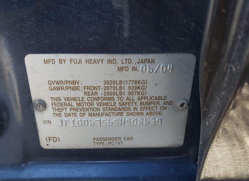 Photo 9 of 2005 Subaru Impreza 2.5RS (VIN JF1GD67565H508639)