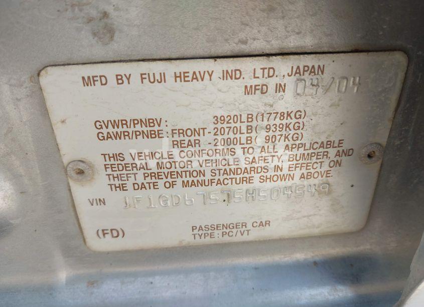 Photo 9 of 2005 Subaru Impreza 2.5RS (VIN JF1GD67575H504549)