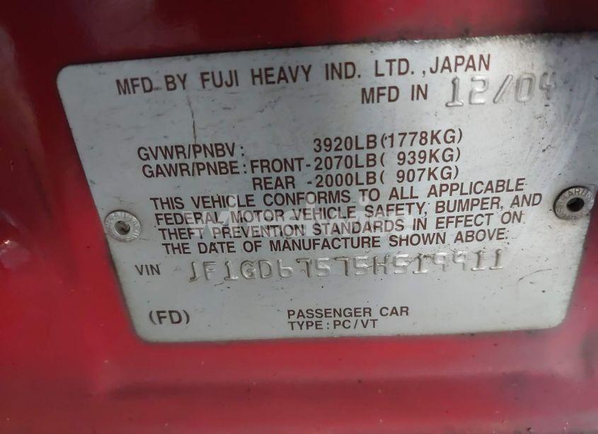 Photo 9 of 2005 Subaru Impreza 2.5RS (VIN JF1GD67575H519911)