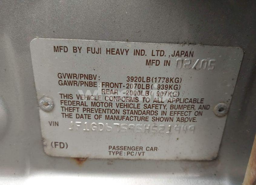 Photo 9 of 2005 Subaru Impreza 2.5RS (VIN JF1GD67595H521949)