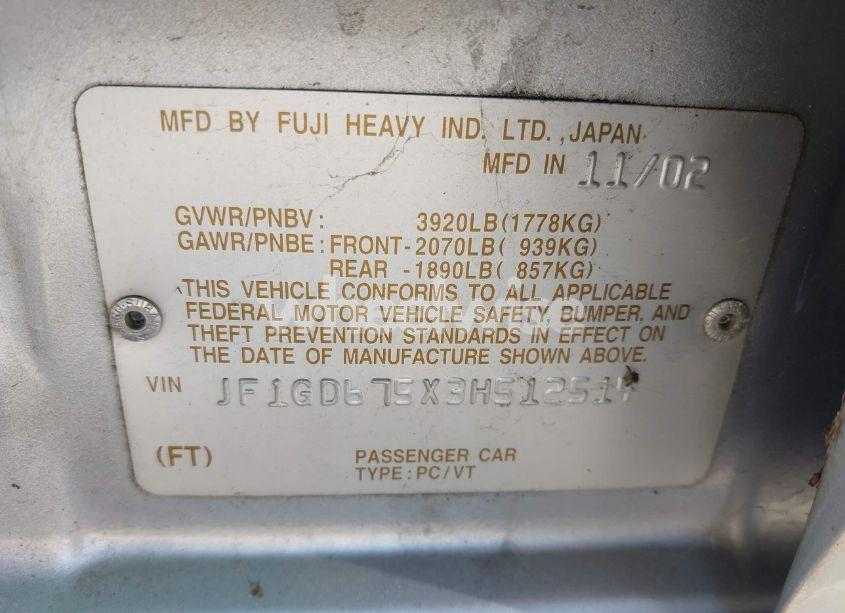 Photo 9 of 2003 Subaru Impreza 2.5RS (VIN JF1GD675X3H512514)