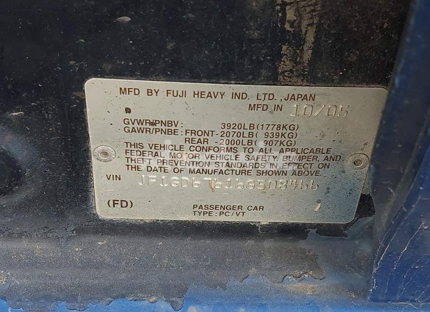 Photo 9 of 2006 Subaru Impreza 2.5I (VIN JF1GD67616G508466)
