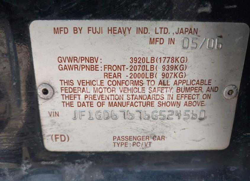 Photo 9 of 2006 Subaru Impreza 2.5I (VIN JF1GD67676G524560)