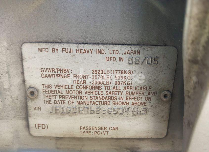 Photo 9 of 2006 Subaru Impreza 2.5I (VIN JF1GD67686G504463)