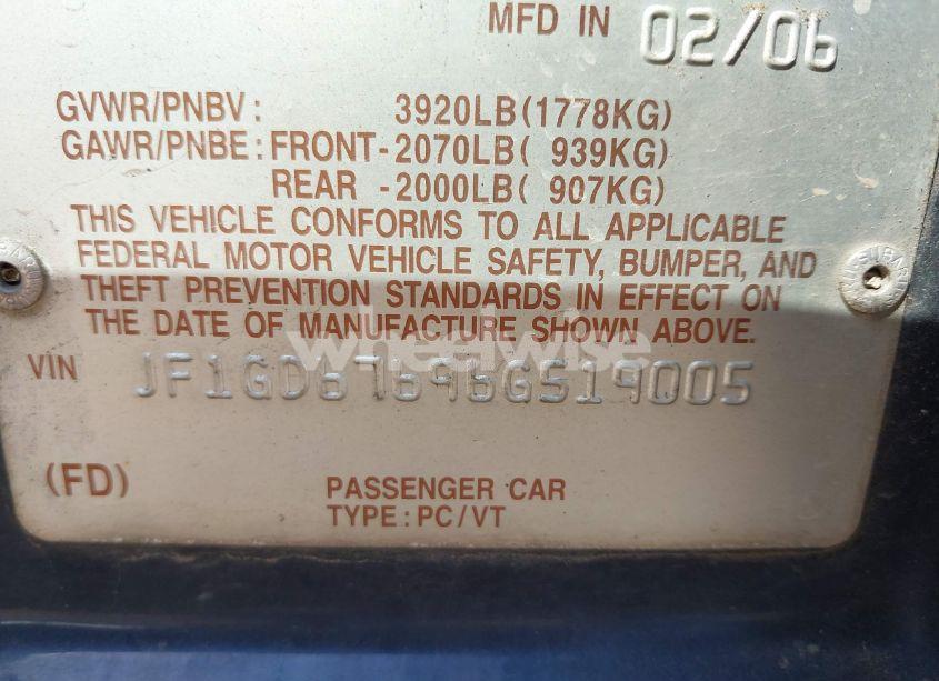 Photo 9 of 2006 Subaru Impreza 2.5I (VIN JF1GD67696G519005)