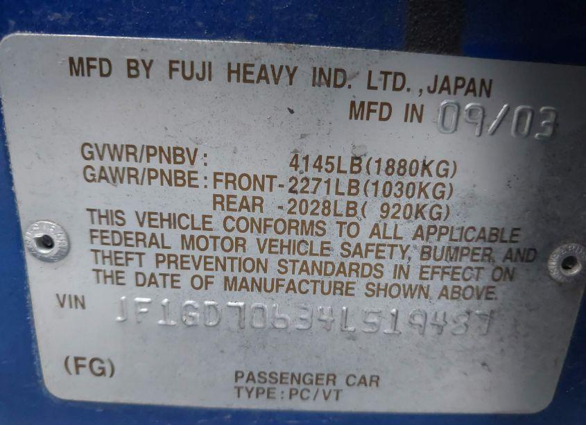 Photo 9 of 2004 Subaru Impreza WRX STI (VIN JF1GD70634L519487)
