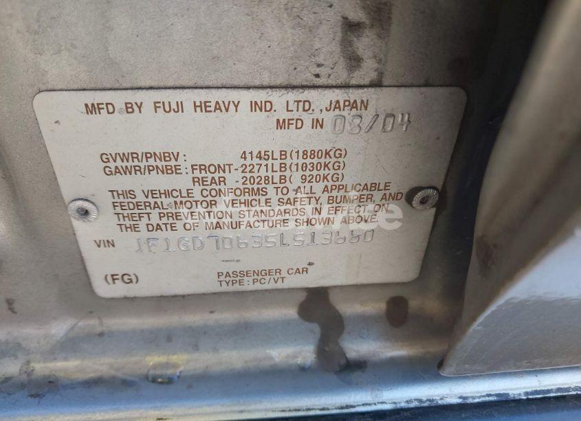 Photo 9 of 2005 Subaru Impreza SEDAN WRX (VIN JF1GD70635L513660)