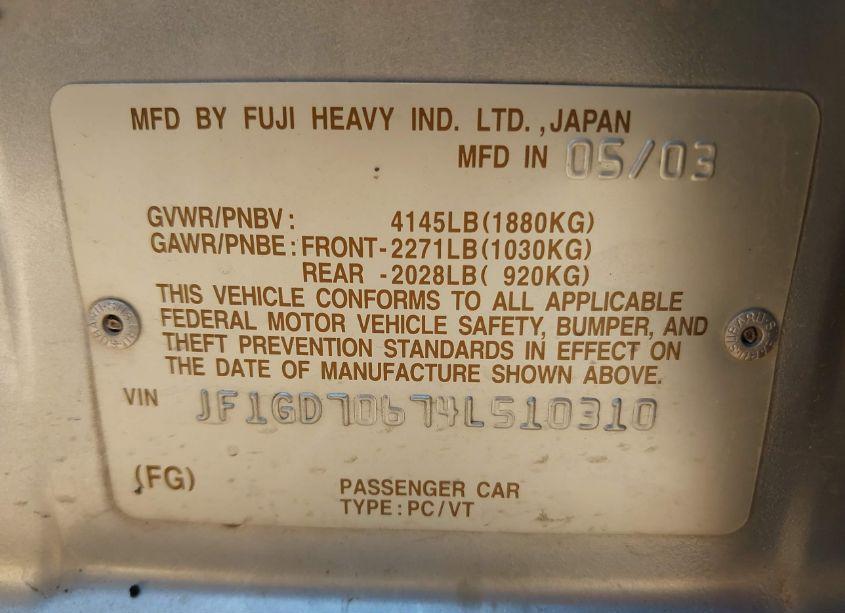 Photo 9 of 2004 Subaru Impreza WRX STI (VIN JF1GD70674L510310)