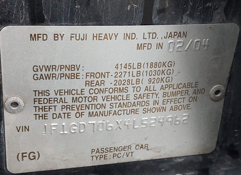 Photo 9 of 2004 Subaru Impreza WRX STI (VIN JF1GD706X4L524962)