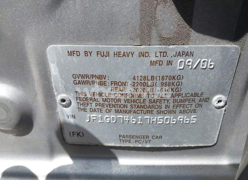 Photo 9 of 2007 Subaru Impreza WRX LIMITED (VIN JF1GD74617H506965)