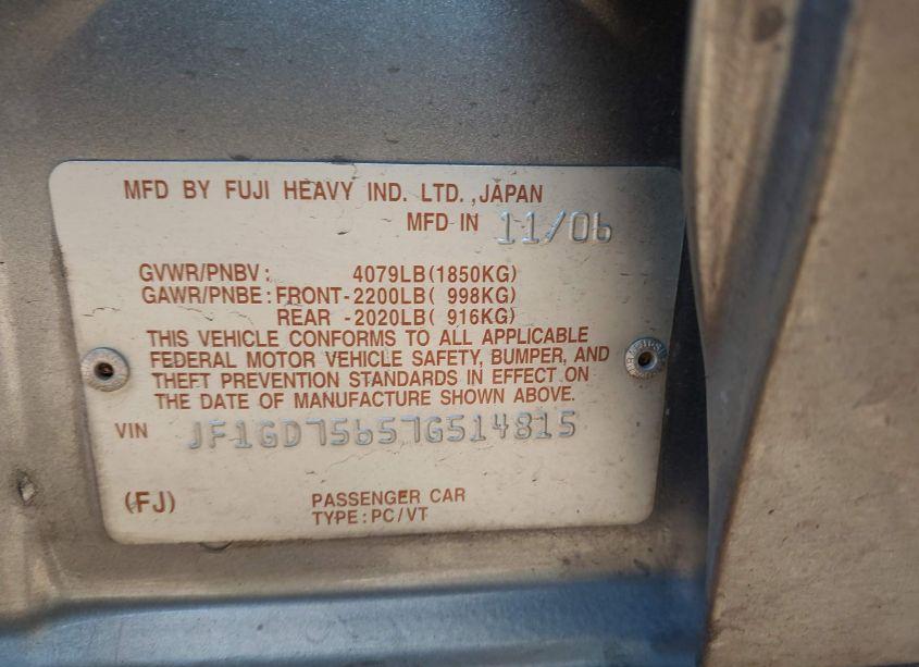 Photo 9 of 2007 Subaru Impreza WRX TR (VIN JF1GD75657G514815)