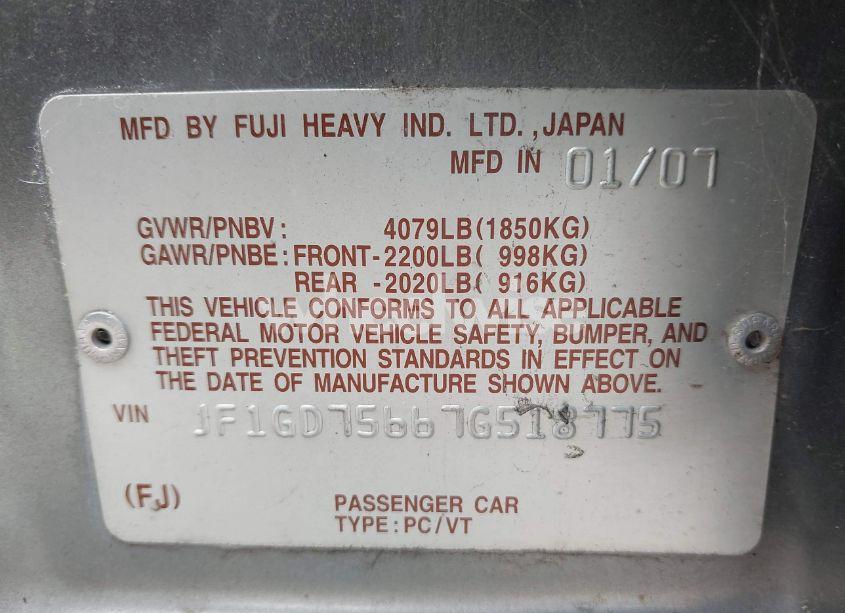 Photo 9 of 2007 Subaru Impreza WRX TR (VIN JF1GD75667G518775)