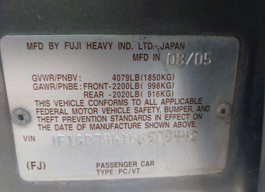 Photo 9 of 2006 Subaru Impreza WRX/WRX LIMITED/WRX TR (VIN JF1GD79616G505442)